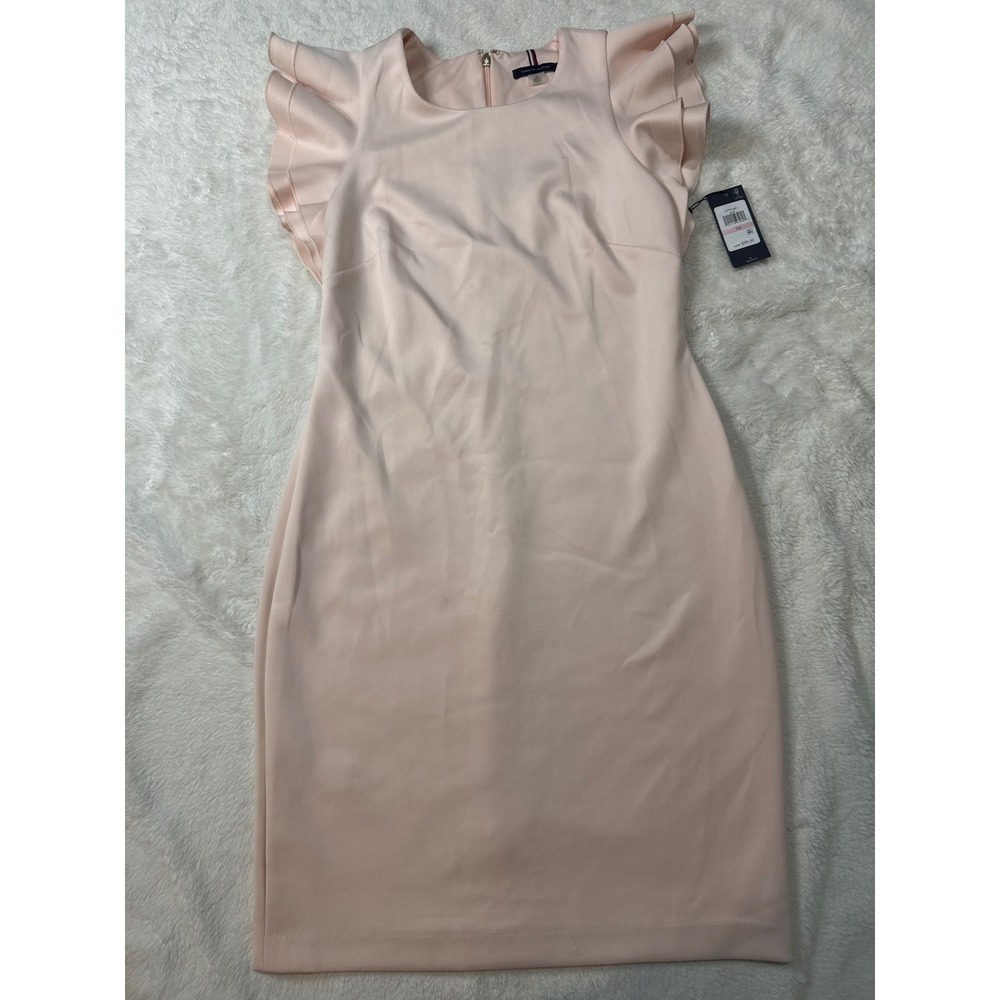 Tommy Hilfiger Sheath Dress Womens 10 Pink New Ruffle Sleeve TD7S1ME1